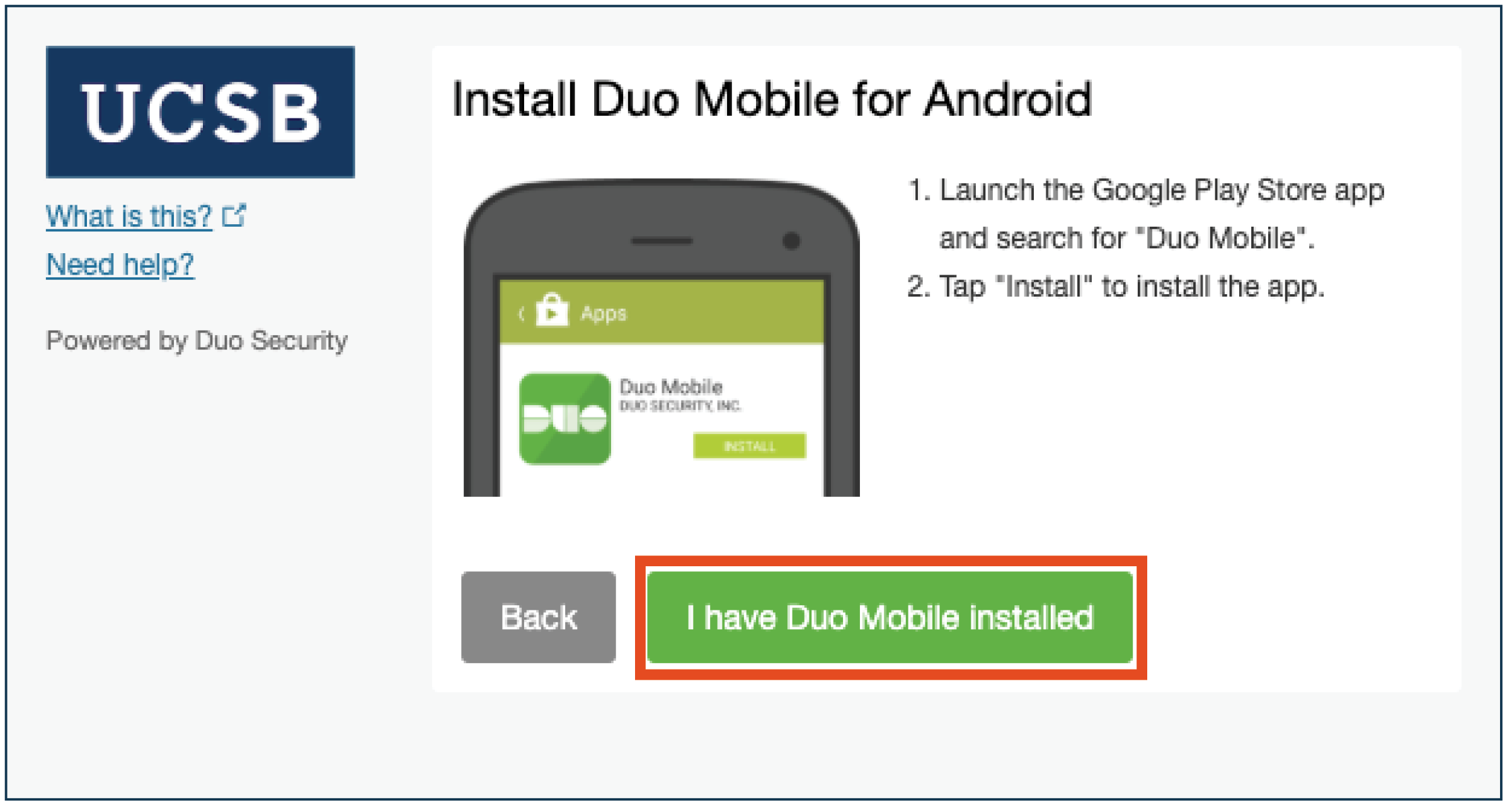 Duo Mobile app installed selection